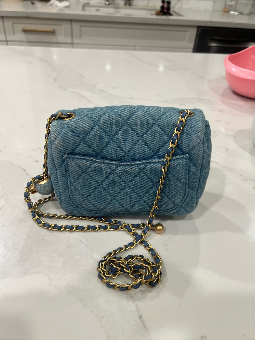 Quilted Denim Crossbody Shoulder Bag - Blue